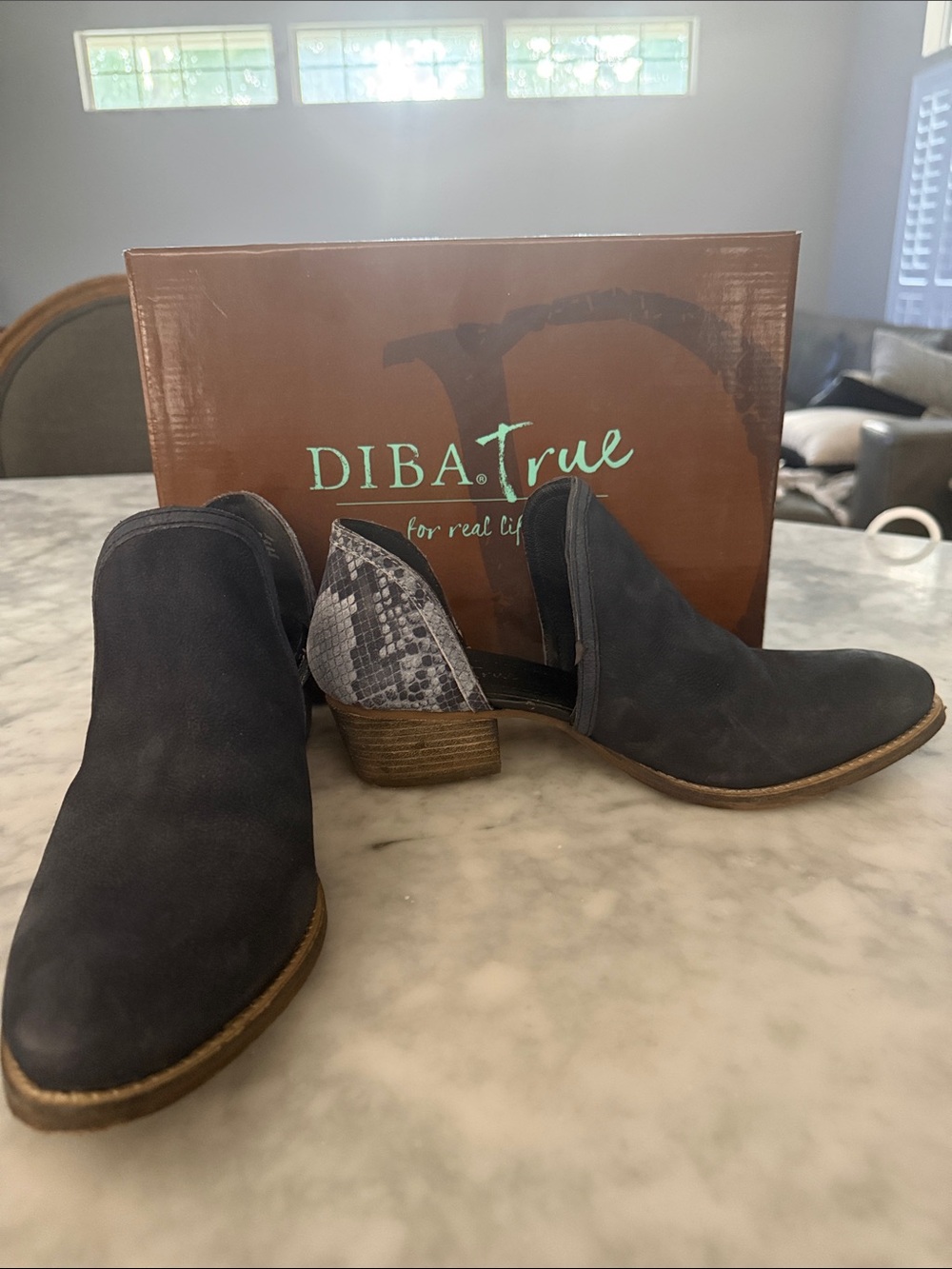 DIBA True Suede Cutout Ankle Boots with Snake-Print Accent